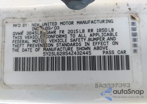 2004 Pontiac Vibe from USA, damaged, VIN 5Y2SL62854Z432445